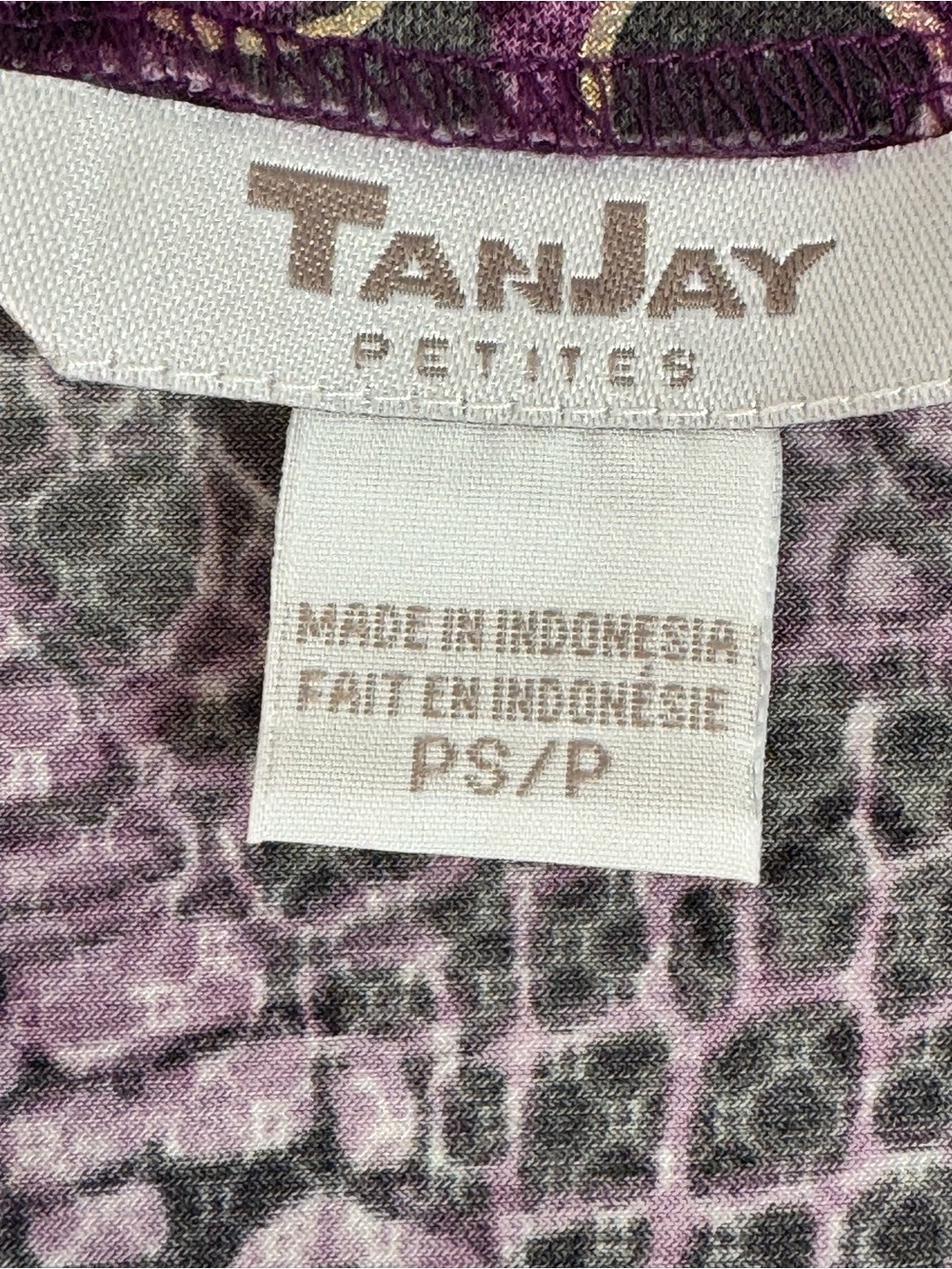 TanJay Petites Short Sleeve Purple Top Womens PS/P - Picture 3 of 5